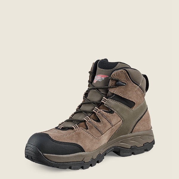 Red Wing Hiking Boots Grey Brown - Mens Truhiker - 6-inch Waterproof Safety Toe - 4056-ZKUWT